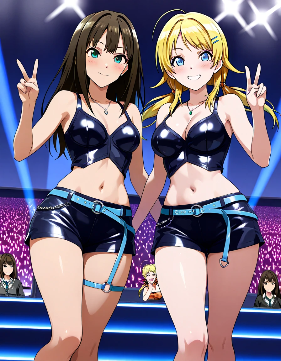 masterpiece, Highest quality, superior_Mikoto, Brown eyes, View your viewers, Casino Background, alone, Small breasts, superior半身, , smile, close_mouth, ((Are standing)), Abusing lens flares, chic, One Girl, One girl, Nice ass, Sexy pose, One Girl, Camel Toe, Bunny girl, Bodysuits, Playboy, pantyhose, Bunny ears, latex, 1 suit, White suit, Golden Bunny Suit, Bunny girl, chic suit, blue pantyhose, Blue Legs, Blue leggings