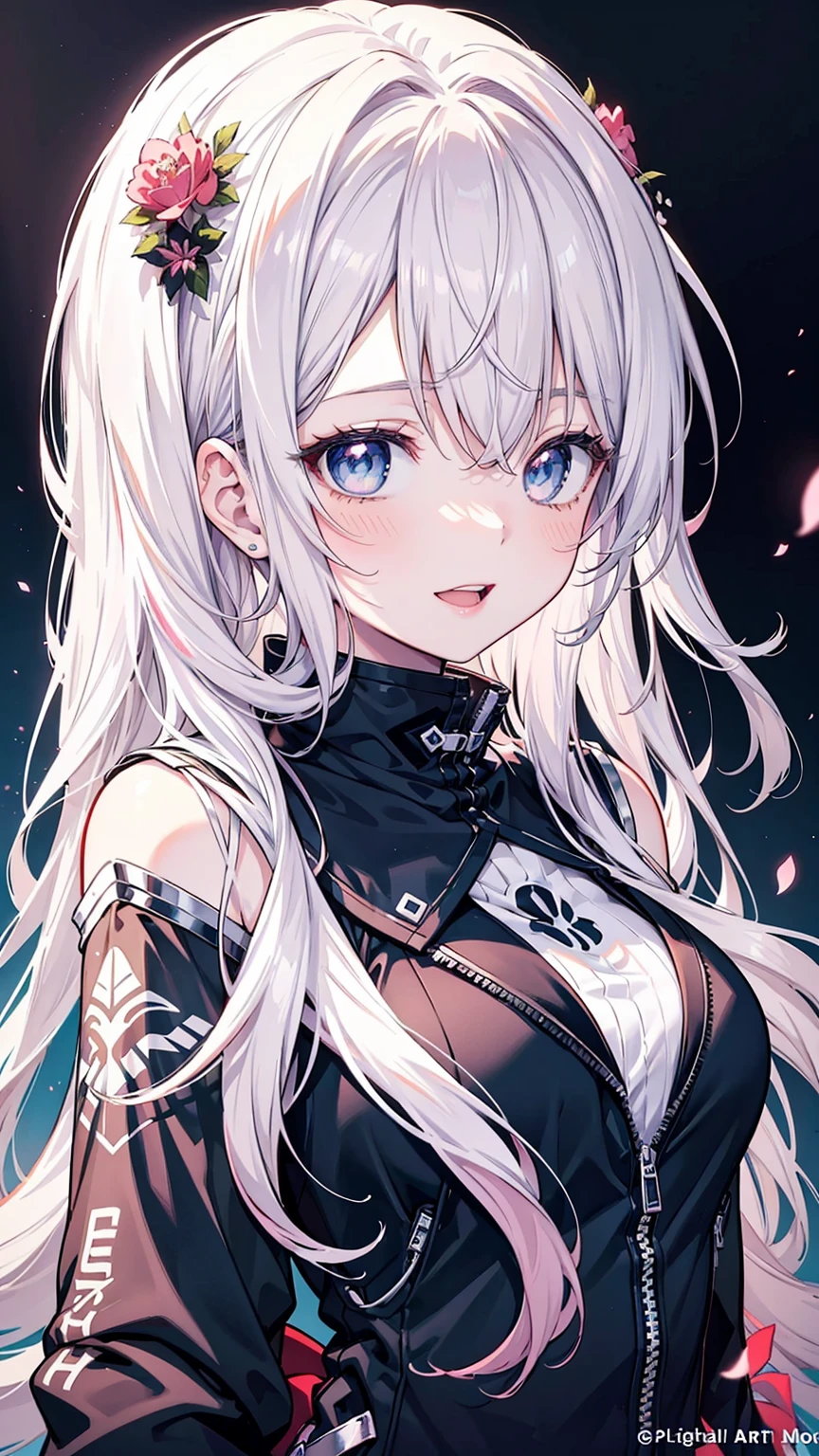 masterpiece,Highest quality,8K,Very detailed,Perfect hands,beautiful fingers,beautiful hands,Points First,Shine, dynamic,(quickly:1.2),Cool girl,((ワインレッドのShine目)),Double bun long hair,beautiful face,(Blue Armor),tattoo,impressive, (Petals falling:1.4), beautiful, overwhelming, (bright:1.2),Grace,Vibrant, (息を呑むほどbeautiful:1.3),(attack),Lightning aura,There are multiple swords floating around the girl...,Flying Sword、Organic Armor Cyborg、break、、（Dark Elf), (1 Girl), alone, Perfect Face, Get used to it, Ahoge, ((Long Hair:1.2)), (Hair above one eye:1.3), [[Messy Hair]], Shineブロンドの白い髪, Purple eyes, Variegated eyes, Colorful Hair, Shine目, (eyelash, eye shadow, pink eye shadow), bright, smile, Design Art：Haruhiko Mikimoto, by Kawashi, By Yoshitaka Amano
