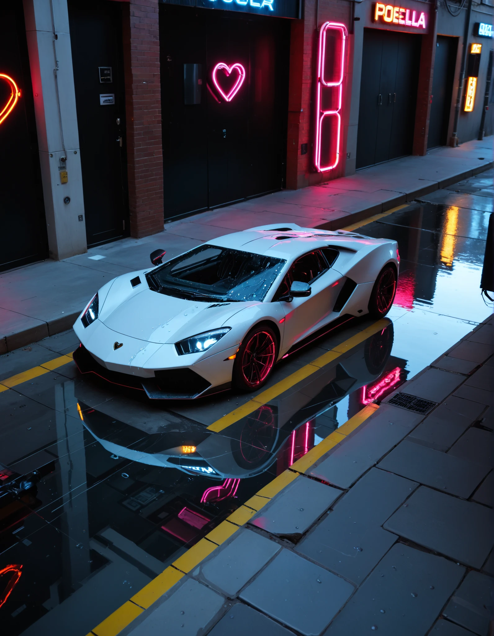 score_9, score_8_above, score_7_above, source_photo, (photography, cabello brilliant:1.3)
Scene of neon , Reflection, brilliant, futuristic alley, on the sidewalk, ( Roboticizer, robot, heart, neon lights, (futuristic sports car), wet Reflections