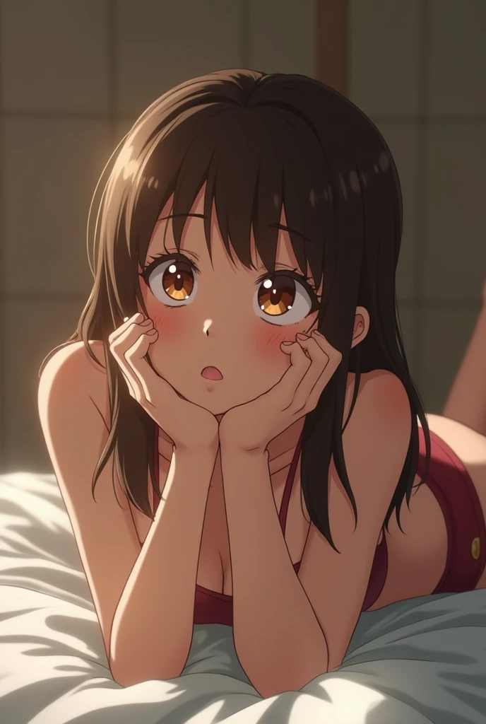 (8K、Raw photography、top-quality、masterpiece:1.2)、(Baby face、Round face:1.3)、yuuki mikan, 1girl in, student clothes,Underwear、cleavage of the breast、all-fours、ultra-detailliert、超A high resolution、see the beholder、beautifull detailed face、Constriction、(Slim waist) :1.3)、Beautiful detailed skin、Skin Texture、floated hair、profetional lighting,((yellow underwear))、(((Wet underwear)))、Cotton panties、Sit on the bed、small dark room
