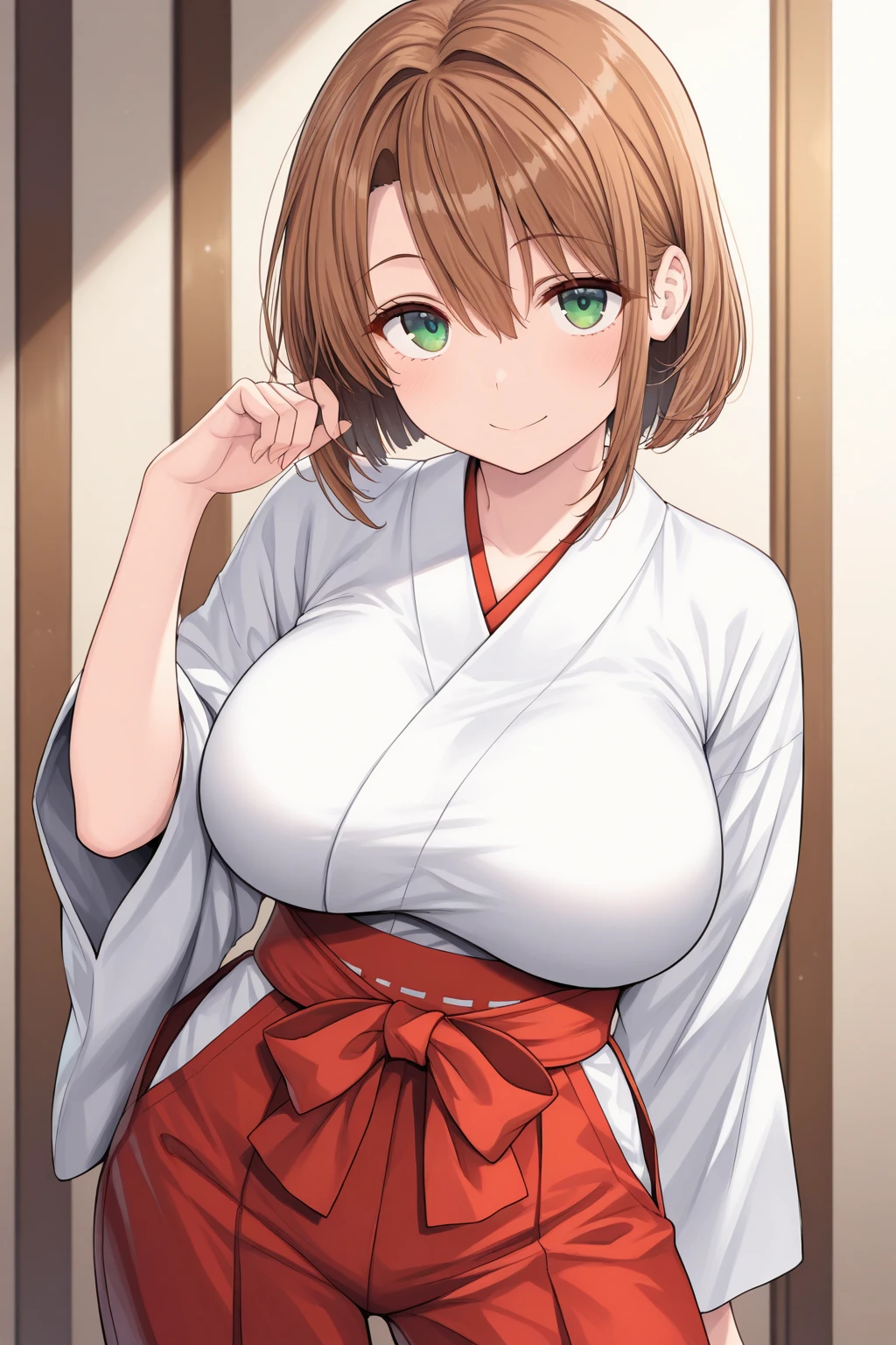 ((highest quality)), ((Complex)), ((surreal))、very detailed, 1 girl, ((big breasts)), perfect hands, finger details, beautiful and fine eyes, short hair, brown eyes、Japanese、((Kindergarten①))、Childminder,embarrassed、babe、baby
