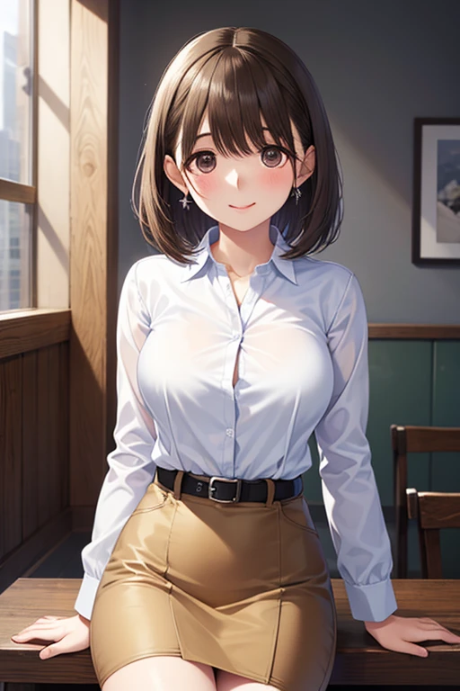 1 female, 40 years old, (Nurse cap, Nurse uniform and mini skirt), masterpiece, Grin, (very tanned and shiny skin), Big Breasts, photoRealistic, Realistic, alone, photoRealistic, Highest quality, Ultra-high resolution, Yura S, Outdoor, colorful, Daytime setting, beautiful, masterpiece, Highest quality, Very detailedな顔, Perfect lighting, Ultra-high resolution, Very detailed, (background: In the hospital)