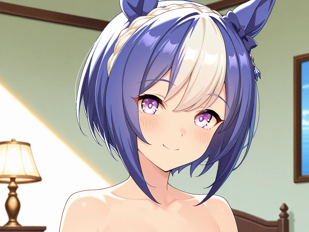 special week\(Umamusume\), super detailed face, masterpiece, highest quality, light smile, blush, wave hands, ((super detailed face)), slender girl, whole body, (((In underwear))),horse tail, light smile, fine and clear eyes, (medium chest),(bra),(panties),,((nsfw))