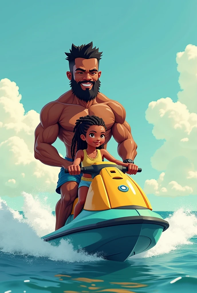 A Disney image with a Venezuelan black man accompanied by a Peruvian huaco doll surfing