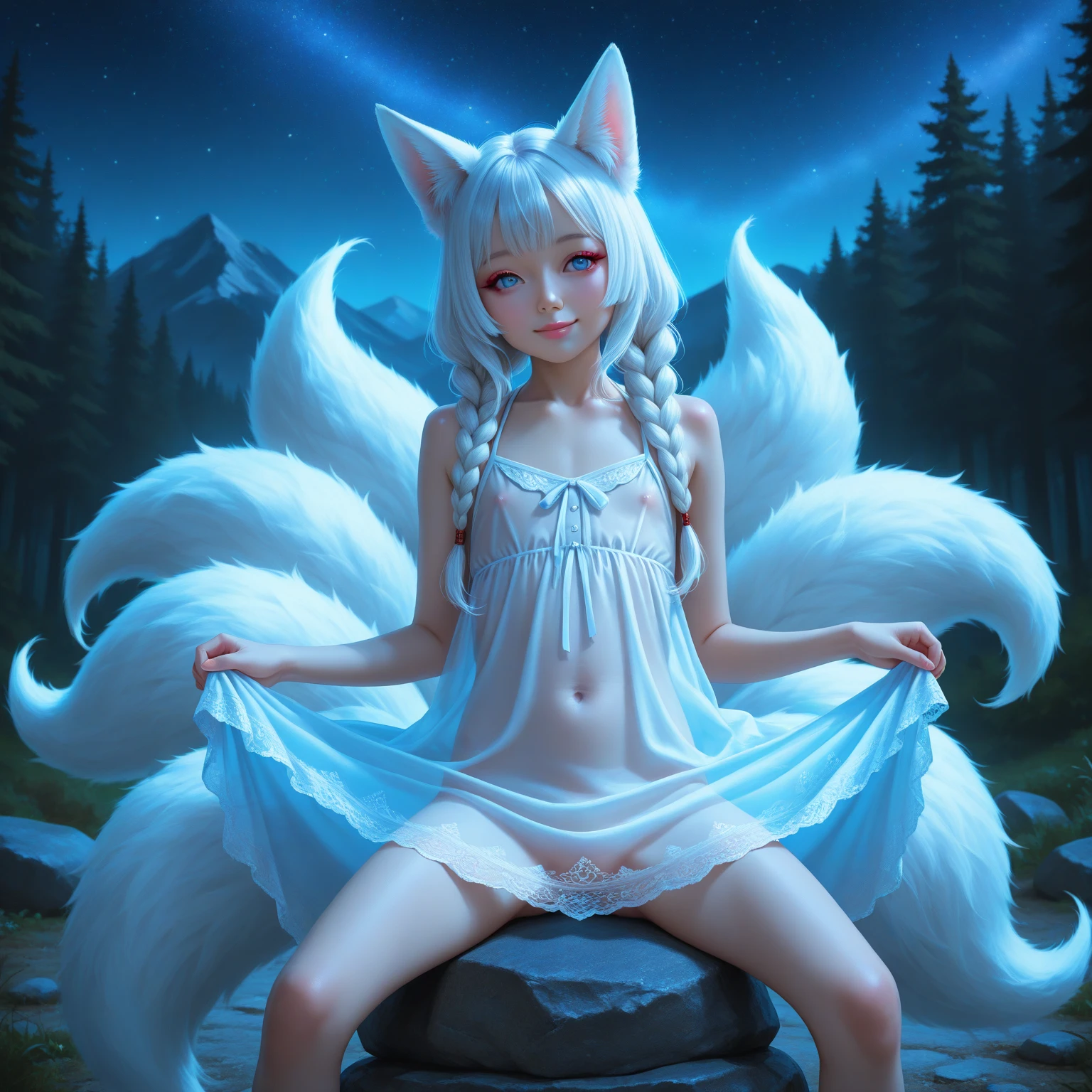 ultra-detailed, masterpiece, masterwork, high quality, best quality, hdr, (nature, night, waterfall), posted on e621, (by hioshiru), nsfw, female, solo, (white little body minotaur), hairy dragon, (nude, white chubby body), (long silver hair, yellow eyes), sitting, dynamic angle, ((vulgarity, pissing, urination, fucked silly))