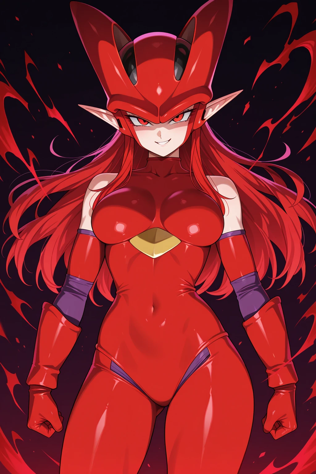 Red hair, dragon, cute, beautiful, little smile, hourglass body type, tentacles, anime girl