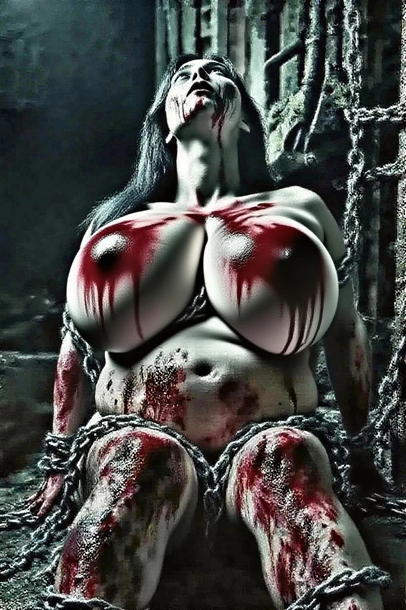 zombie、Dynamic Angle、Dynamic Pose、Inside a beautiful Western-style building、Big Breasts、Both eyes open、Dark, rotten skin、Nipples、forehead、Bloody、Injured、Hollow Eyes、I'm not feeling well、Wandering、Half naked、My clothes are torn、My hair is messy、Pale complexion、I'm about to die、Eating humans、Attacking the old man、An old man is lying down behind me