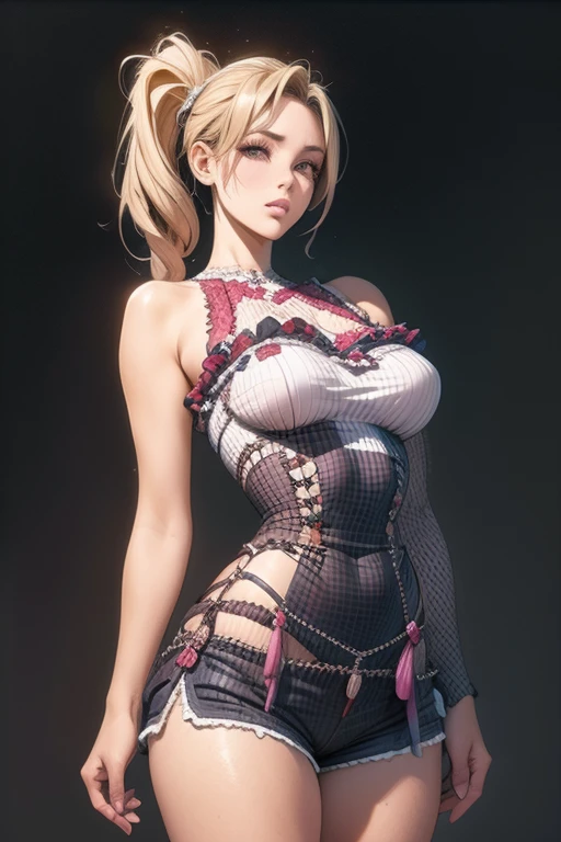 1girl, BREAK (black and white theme:1.4),  (sleeveless black and white [plaid pattern] sundress:1.4), (bare shoulders:1.3), (suspenders with frills:1.2), (tiered skirt with ruffles:1.3), (knit arm warmers:1.3),  , appealing cleavage,( beautiful tattoo:1.2), overhead view, beautiful detailed eyes, beautiful detailed lips, extremely detailed eyes and face, long eyelashes, feminine charm, detailed texture, snug fit, fashionable, soft fabric, radiant skin, (best quality,4k,8k,highres,masterpiece:1.2), ultra-detailed, (realistic,photorealistic,photo-realistic:1.37), tamaki