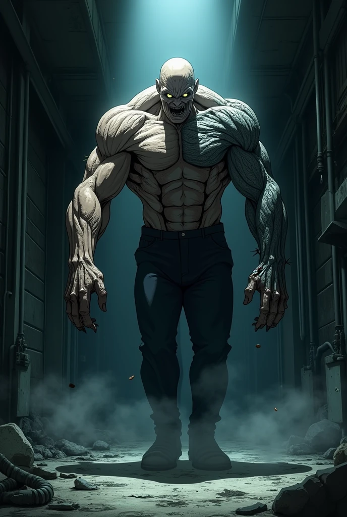 In the moonlight，A man without a face，The limbs are deformed and slender，Uncoordinated swelling of the abdomen，The skin is pitted and rough，Like a monster