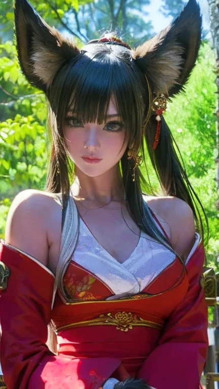 azur lane,Yamashiro,girl,1 person,big breasts,animal ears,kimono,fox mask,Highest image quality,cute,red lipstick