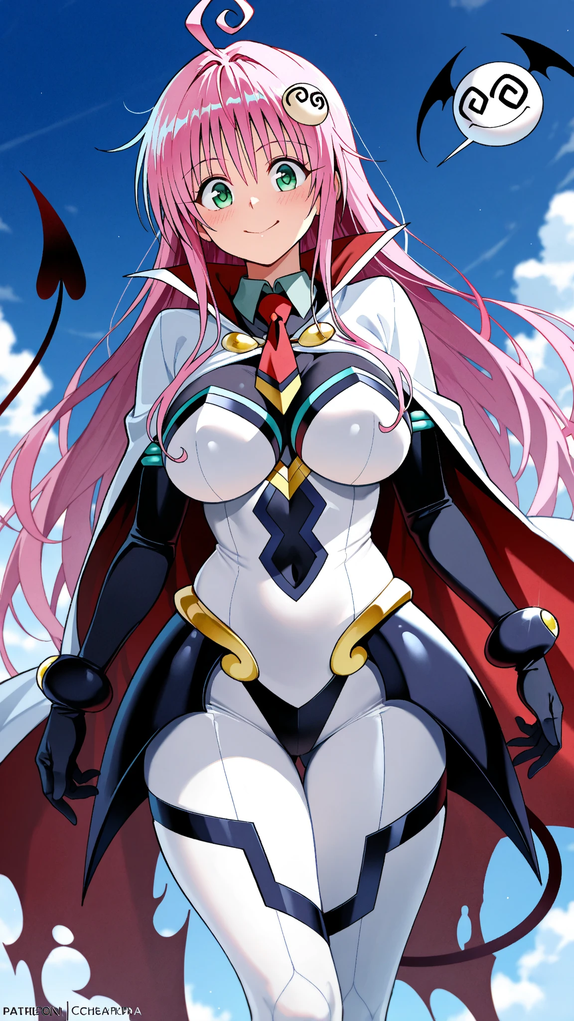 masterpiece, best quality, IncrsLowTier, electricity, glowing eyes zerotwo horns, hairband, necktie, red dress, pantyhose horns, hairband, red bodysuit, armlet, mecha horns, hairband, white bodysuit, white gloves, mecha peaked cap, red dress, white gloves, jacket on shoulders, pantyhose, cyber_armor body_suit,huge_breast, tall female, fulll body, sun light, smile,, sun aura,, boots, standing, smile, lips, red lips,{best quality}, {amazing quality} {best quality},{amazing quality},, {absurdres},{{highres}}, {very aesthetic}, {detailed}