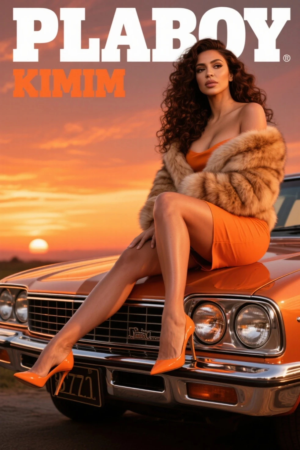 Magazine cover,Long hair,Beautiful sexy black woman(Wearing a red high-cut swimsuit),,(dark skin),E7E48U,Sexual arousal,Large Breasts,,legs apart,on the bed,pubic hair