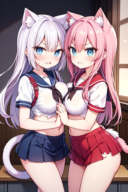 1girl, pretty, wicked smile, hot, sexy, expressive face, expressive eyes, sex, blushing, lewd, taunting, full lips. looking at the viewer small breasts, small hips, small waist, loli, young girl (best quality) (best detail) girl, teasing expression, pouting, full school girl uniform, modestly covered, skirt., long hair, bratty., by nyantcha, ThiccWithaQ art style, not naked, fully covered chest, sex with a big older man, moaning, getting manhandled, molested, DDLG, daddy, kink, getting groped, sex with old man, touched by old man, forced sex, sensual, rape, 1man