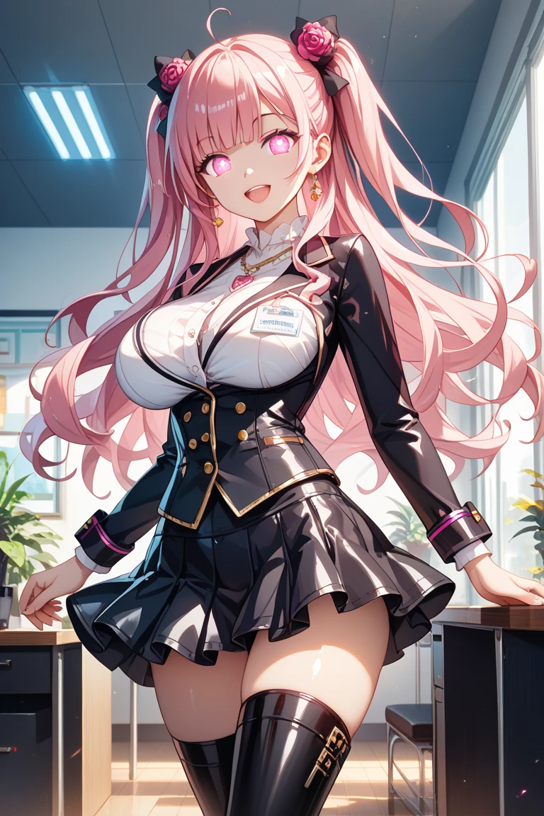 (((Upper Body、セクシーなUniform Blazer))、(((Accentuate your breasts)))、Highest quality, 8k, masterpiece :1.3)), whole body, Sharp focus :One Girl,Glowing Skin,Sexy pose,Highest quality,Tabletop,shape,Very delicate and beautiful,Hmph,8k壁紙,wonderful,In detail,Official Art,Very detailedなティッカーUnity 8k壁紙,Unbelievably ridiculous,Large file size,Very detailedな,High resolution,Very detailed,Beautiful detailed,Realistic,X-ray,The queue is full,(((セクシーなUniform Blazer、mini skirt)))、(((Big Breasts、Pink Hair)))、(((School、classroom)))、Stand upright、Cleavage , ((Pink Hair))、Beautiful belly button、Uniform Blazer、exy pose、Hairstyle: Twin tails、both hands