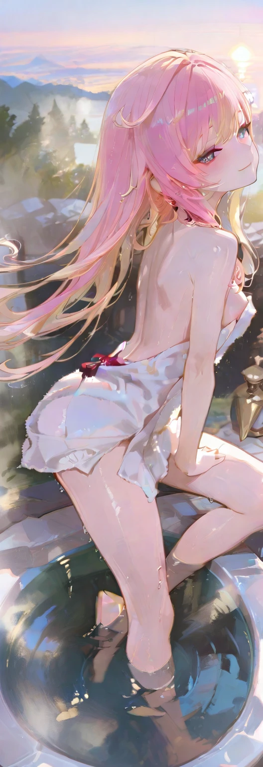 (Masterpiece), Best Quality, ultra-detailed, 1girl(zodiac_mallow , lovely small breasts, dark skin , green hair, long hair, twintails, headband, pink flower in hair, green eyes, half-closed  eyes) , wicked smile, solo,   head tilt, , t-shirts(loose,wet, see-through) , white  panty , outdoor, forest, night time, warm  lighting, campfire, tent, dance, sexy dancing, seductive , full body 