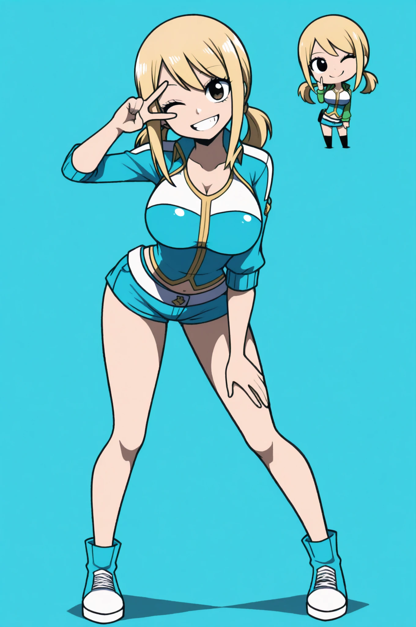 score_9, score_8_up, score_7_up, BREAK source_anime,masterpiece, best quality, highly detailed,absurdres, anime,highres,8k, shadow,
, outdoors, simple background,   theme park,
,  ((standing, seen from below, 3/4 view, dynamic angle)), sneakers, full body,  1girl, pure smile, hands on hips
, presenting self, looking at viewer, , 
 , miyako transformation, blue leotard, ((cameltoe)),vest,glove,earrings,blonde, ((wetting self, pee stains, puddle)), anime screencap