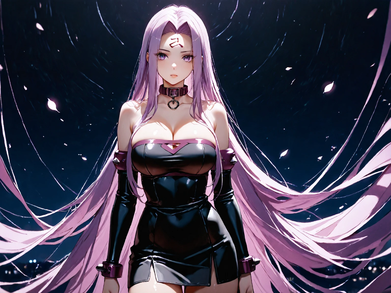 (Dark background), ((best quality)), ((masterpiece)), ((extremely detailed)), ((prefect composition)):1.2, ((prefect anatomy)):1.2, illustration, high-res, realistic, prefect lighting, dynamic angle, [clean and clean], 1girl, sole, medusa_ubw, full body, (standing split), kick, (flexible), nsfw, violence, extreme dynamic pose, ready to attack, 4lumps, spread legs, explicit, dress, short dress, strapless, thighhighs, strapless, choker, cleavage, detached sleeves, (forehead mark), murderous purple eyes looking at the viewer or blindfold, matured, slim waist, toned, ambient lighting, underboob, detailed legs, abs, [[muscular]], happy, enchanting devil smile, empty handed, (prefect drawn hands):1.3, (Detailed face description), (Detailed eyes description), huge breasts, swing breasts, nipples, showing off sexy black panties, (zettai ryouiki), ultra-extremely long bangs, purple long hair, (excessive long and absurdly long messy hair, (impossible long hair:1.3), (floating hair: 1.2), (long hairs extended to left edges), (long hairs extended to right edges), (Delicate long hair tail), (long hair covered most specific gravity of round floor: 3), smooth long hair, colorful refraction, loose hair, hair over crotch, hair covering chest, very bloody, shiny skin, octane rendering, purple color rendering. <lora:chara_FateStayNightUBW_Medusa(Rider)_v1_1:0.85> <lora:rainbow:0.3> <lora:style_Animi:0.3> <lora:add_detail:0.55> <lora:seecolor_20230801105237:0.3>