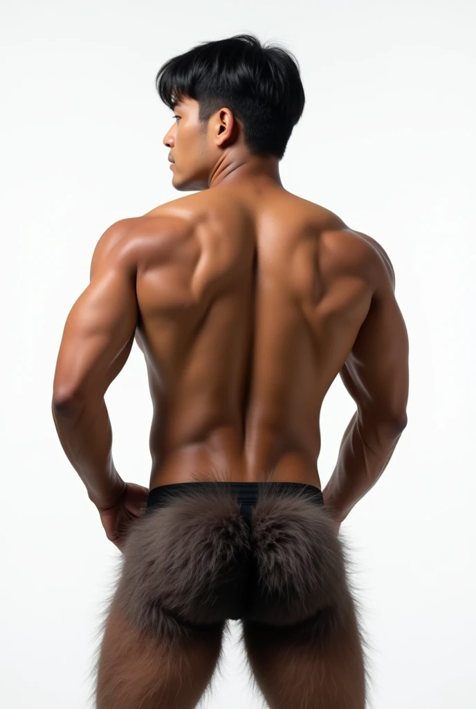 ((best quality)), ((masterpiece)), (detailed), 1man, comically massive ass, bubblebutt, dummy-thicc, big beer belly, muscular, man, in lingerie at a male strip club, asian man, mid-length hair 