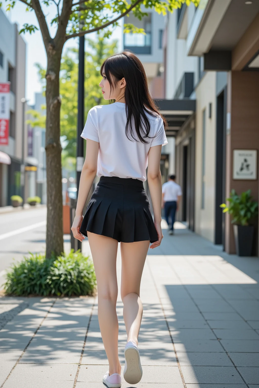 (realistic, photo realistic:1.2), ((highest quality))squat、back view, turn around、pretty embarrassing, thong panties, (thong pantiesを見せる:1.4),Tight Skirt, (T-back panty shot:1.wool upskirt:1.3), (squat:1.4), put the heel on the ground, spread your legs a little, 膝を立ててsquat, Attach your ass to the ground, black penny loafers, beautiful face details, real human skin, gentle expression, Front view, angle from below, realistic, photorealistic, cute, short skirt, squat deep on school grounds, cute school girl, Japanese high school girl uniform, sailor suit, whole body,Smile, natural smile, charming smile, enchanting smile, (looking at the viewer:1.2), back view、Tバックshow panties、show panties、turn around、