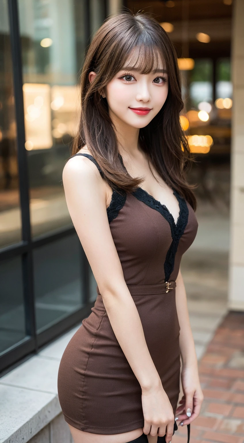 ((Realistic Face, Best Quality, 8K, Masterpiece: 1.3)), Focus: 1.2, 1 Girl, Perfect Chinese Liu Yifei Beauty: 1.4, Slim Abs: 1.1, (Brown Hair)), (Exposed Body), (Outdoor: 1.1), City Street, Super Fine Face, Fine Eyes, Double Eyelids, Looking at the Camera, Partial Smile, Long Legs, Big Breasts, Big Cleavage, Anterior and Posterior Upturn, Thigh Gap, Thin Waist, Full Body Shot --auto --s2
