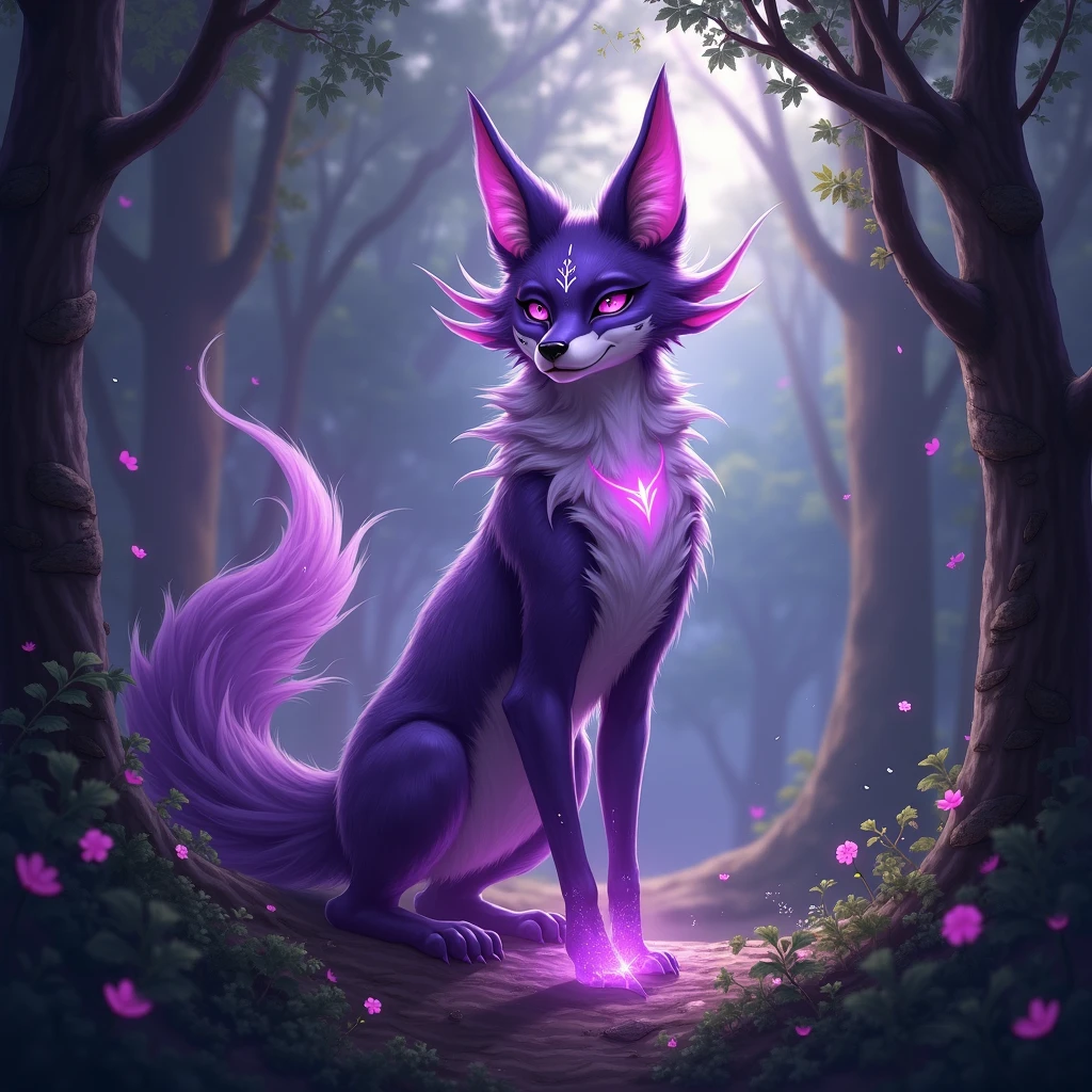 wild red fox, female, fox masterpiece, of the highest quality, beautiful, majestic, purple lighting, bright