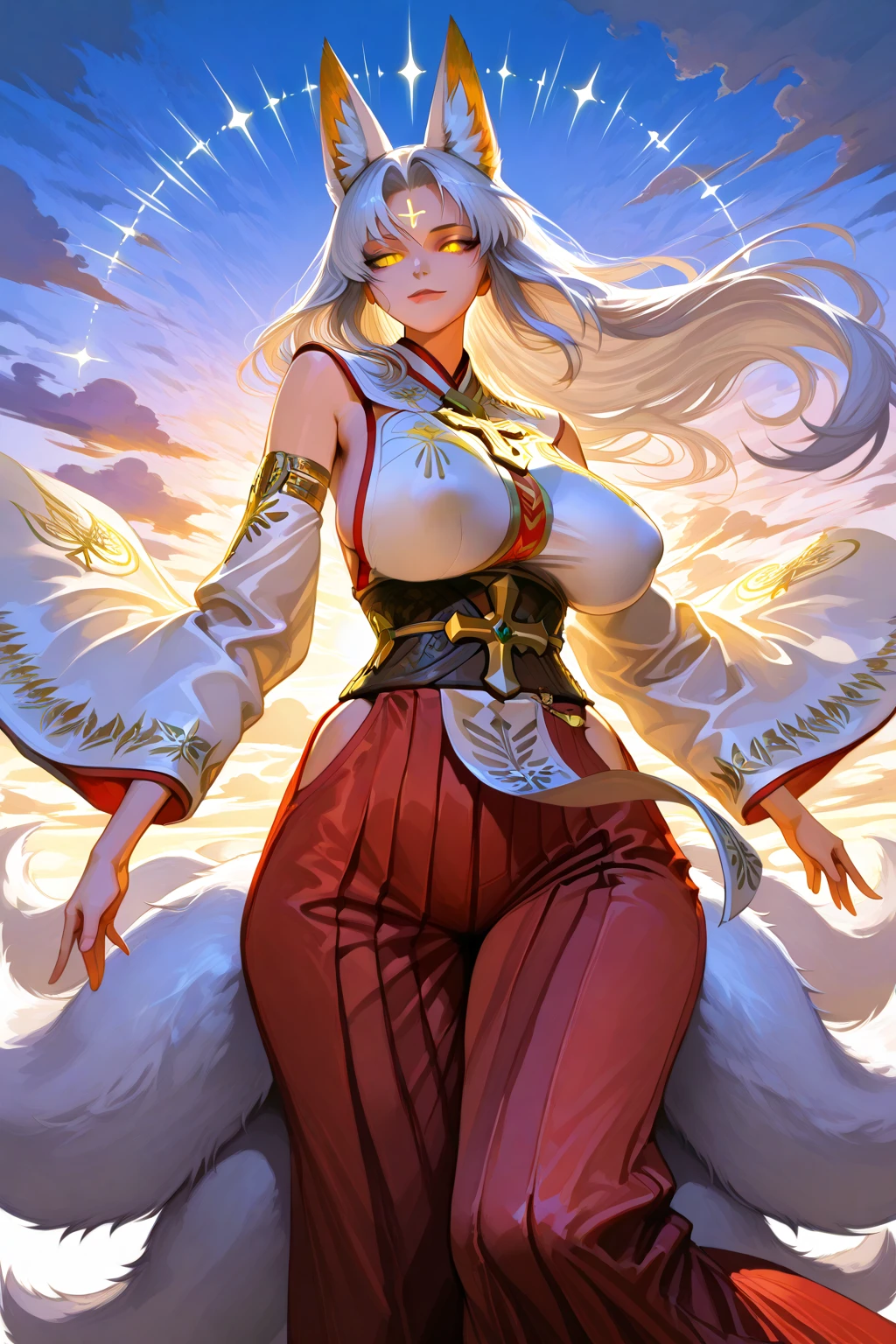 anime girl with white hair and black dress with white cat ears, white - haired fox, portrait of ahri (League of legends), onmyoji portrait, ahri (League of Legends), fox nobushi, white fox anime, beautiful anime catgirl, onmyoji detailed art, white haired deity, ayaka genshin impact, onmyoji, a beautiful fox lady, white fox girl, white hair (large breasts, thick thighs, wide hips),(((full body))) , (((sexy pose, model pose, standing pose)))