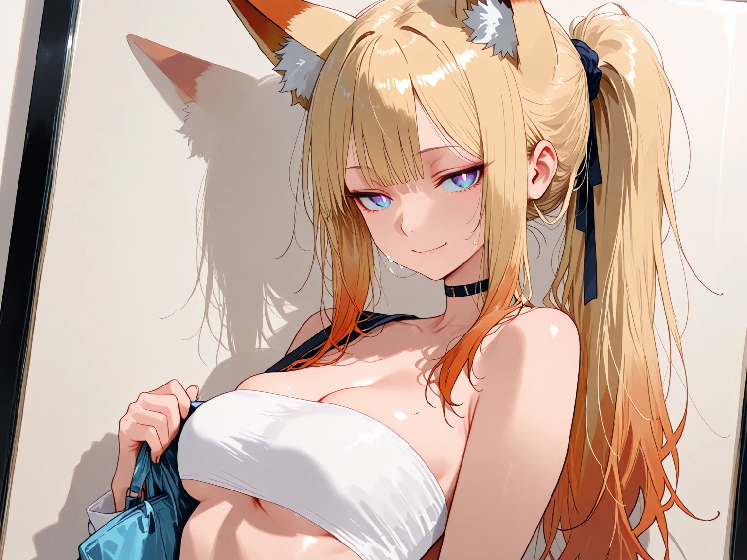 ((masterpiece、top-quality))、girl with、fullnude、Previous point of view、Hug your audience、Looking up at the viewer、a blond、full of shyness、There are cat ears、I'm wearing a collar、