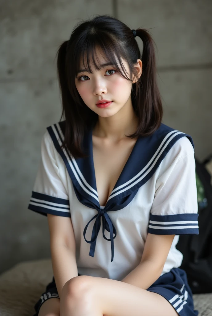 (highest quality:1.2)、8k、RAW Photos、Cute Breasts、Spread your legs、Showing panties、Cute belly button、Look at the chest、Pink Panties、Unbelievably ridiculous、(Whole Body Ezbian、Sailor suit on top、under panties:1.4)、Sexy transparent underwear、Short sleeve、Teen、Sharp Focus、Eye and facial details、Bokeh Background、Sparkling、Beautiful Eyes、Beautiful, shiny lips with lip gloss、
