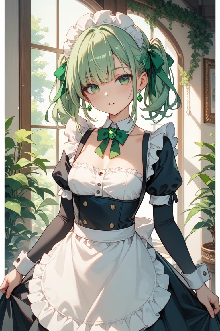 idol, masterpiece, best quality, beautiful face, absurdres, HDR, (cowboy shot, white frill lace mini dress, white collar, white frill cuff, particles:1.5), dynamic pose, (bloom, glow:1.4), (fight hard, smile:1.0), (green colored inner hair:1.6), sharp focus, photorealistic, highres, highest detailed, ultra detailed, detailed face and eyes, sharp pupils, realistic pupils, sharp focus, shiny skin, (orange eyes, dark brown short hair, black corset:1.6), (dark studio, dark background:1.5), rim lighting, dynamic and cinematic lighting
