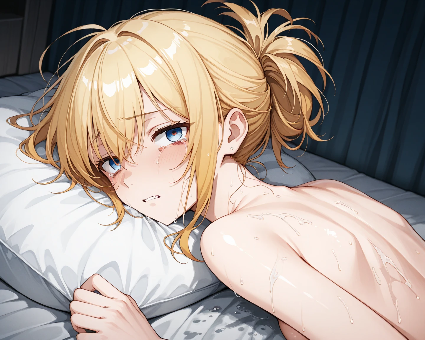 (((masterpiece))), best quality, highly detailed,extremely detailed CG unity 8k wallpaper,illustration,sfw,safe for work,
solo,one female,1female,da,PANTYHOSE,black penties,black bra,small breast,dark blue eyes,medium hair,blonde ,small breast,bare arms,wet
squeeze the ground,squeezing,squeezing the ground with face,lying on the ground,face on the ground,Low-Angle Shot,
suffering,tears,crying,suffering face,
indoor,grey background, dark background,wet, lab, night, dark.pipe, machine ,spotlight