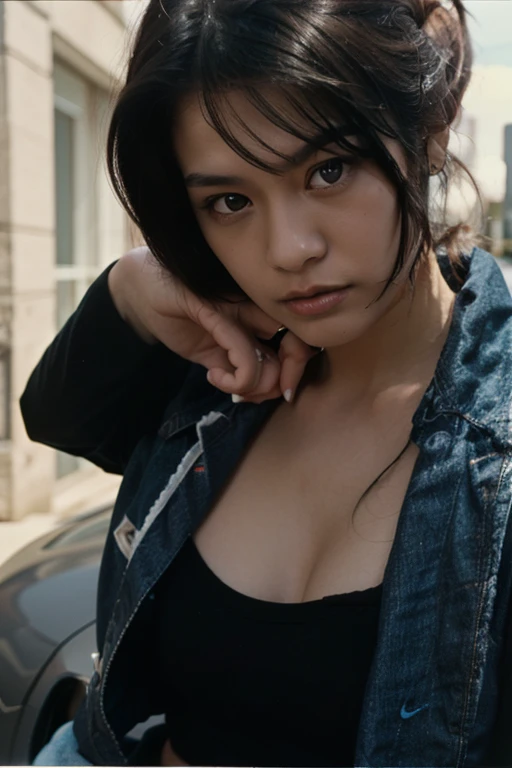 girl,((Messy Hair,short hair,Tattered and dirty clothes,)),(medium breasts),((Dark Road,night,poor,)),(Street lamp)