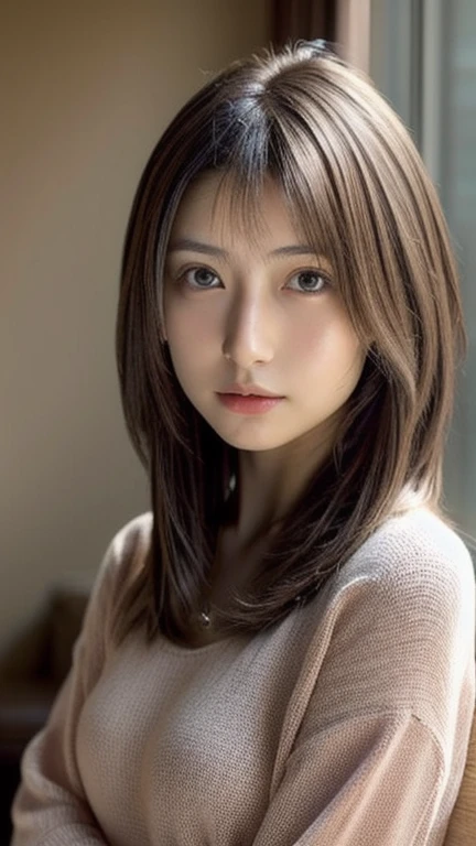 super high quality, Slender, Gravure photoshoot, The staff is working at the counter in the back., (8k、RAW Photos、highest quality、masterpiece:1.2), Japanese Idol, Stylish café, (Realistic、Photorealistic:1.37), Bob Hair, Mesh Hair, Normal chest, Urban Cafe, Golden Ratio, Raw photo, Cute face , Light Brown Hair, Bright cafe interior, Blurred Background, Spring Clothes, A sweet expression, Curly Hair, Loose Palmer, Watching the audience, Beautiful hairstyle, Spoiled, Obedience, Troubled expression, Hair blowing in the wind, Neat clothes, 18-year-old, younger sister,