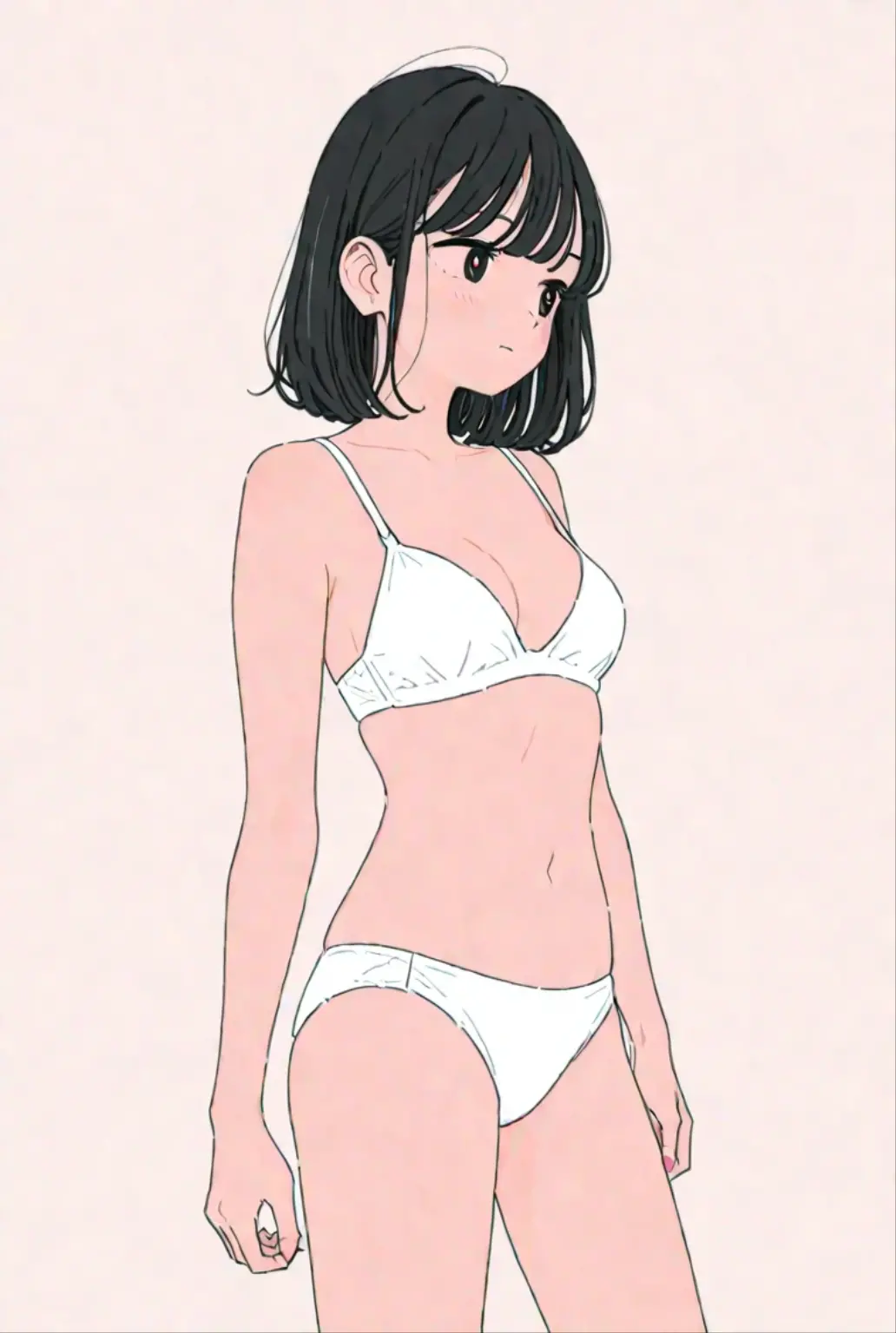 (superflat, flat shading, flat colors:1.1), (magazine cover), loli, petite, white bra, white panties, from behind, smile, soft light, bright, colorful, watercolor