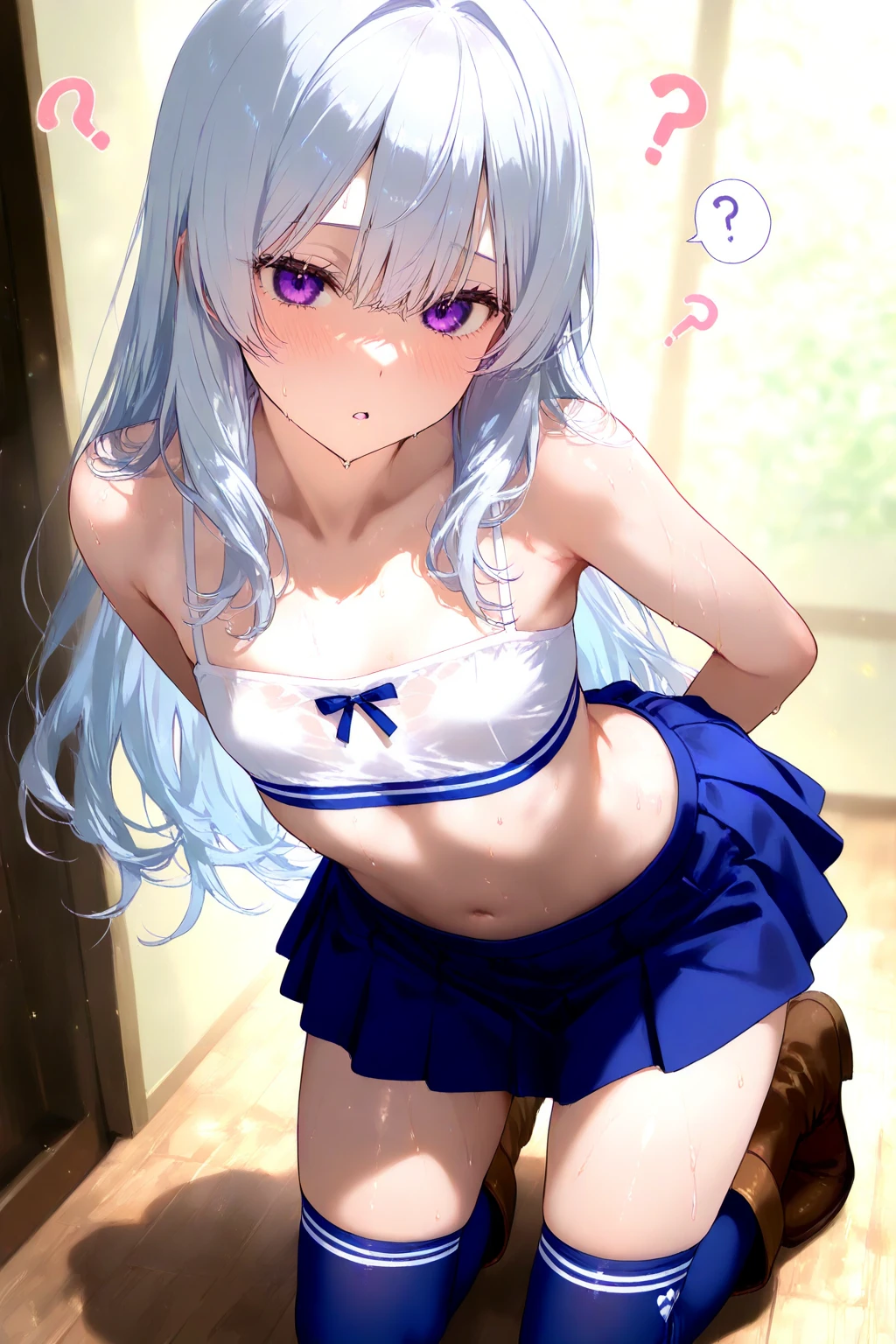 8K、masterpiece、Japanese、Woman wearing glasses、Neon（nod)、from the front、smile、Childish、Small breasts、See-through underwear、night、Bedroom、Show your underwear、mini skirt