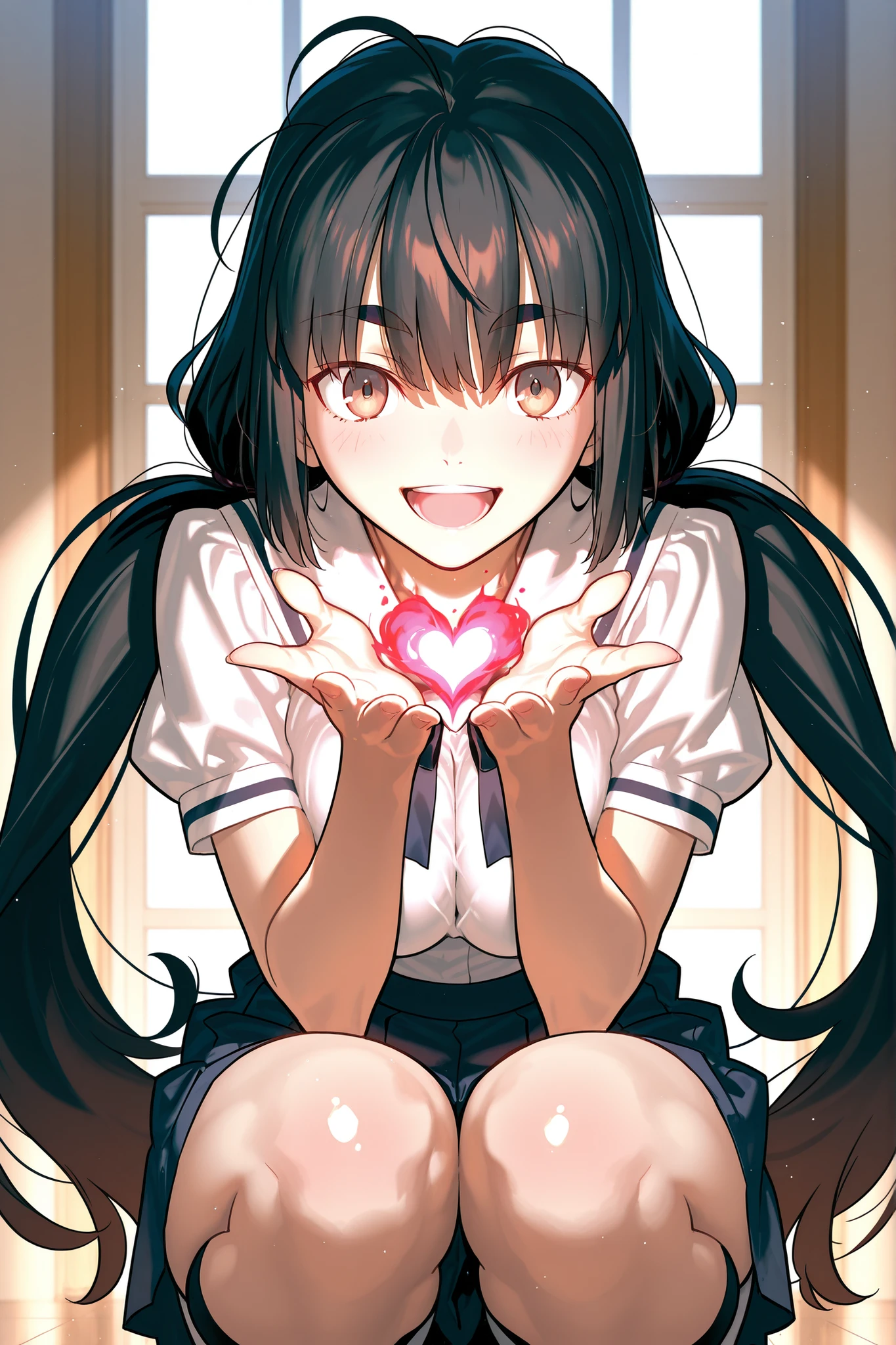 HD, cartoon style anime, girls, love struck, blankly toward the left, smile, junior high school student girl eyes turned to the shape of Squishy heart, junior high school student girls crowd wear red gym suit, girl wear red line gym uniform, two gigantic solid pink heart above eyes, Squishy hearts enveloping the eyes, Squishy heart that covers all the girls' eyes, junior high school student girl wear red bloomers, physical education class, red pants, red bloomers, deep red pants, deep red bloomers, Scarlet pants, Scarlet bloomers, scarlet running briefs, Deep red racing bloomers, Scarlet Racing Shorts