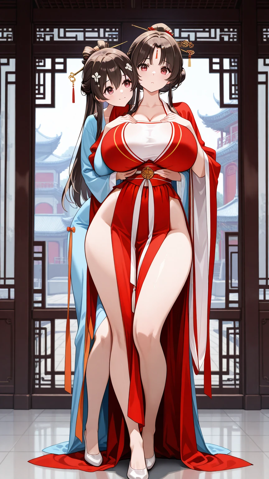 a mother who is extremely hot voluptuous sexy busty and is insanely and extremely sexy cute pretty beautiful pretty curvy with her extremely shiny bright glass SNOW white FAIR LUSH SILKY smooth soft lush plump glass glowing white skin and complexion and perfect round cleavage and her INSANE tight perfect hot hourglass figure, her wide soft hips, and her skinny lush soft plump arms and her big soft plump perfect round thick BIG ass with her extremely white bright SNOW FAIR LUSH plump round cleavage and her glowing fair shoulders along with her shiny long silky GOLD blonde LUSH hair with her extremely insanely god tier cute irresistible kind gentle look on her charming gorgeous stunning pretty face with her big shiny bright stunning blue eyes and her shiny black eyelashes and her two bright pink blushes and her bright RED puffy lips on her face and her pink shiny nails and her sexy thick luscious lush thighs and legs, she's the peak and epitome of a woman's elegance and feminine and her insane, impossible, and unimaginable levels of beauty the woman has, she has a smooth lush snow fair clean tender soft smooth neck and gold bangles on her wrist and gold anklets with small bells on her two feet and gold earrings on her lush fair white fair ears and a gold belt on waist, flowers on hair, eyes wide open, show full body, she's wearing a EXTREMELY revealing sexy long loose bright PINK floral DRESS with white flower patterns with strings AND HILTS with one of her sexy thick legs revealed, PERFECT LUSH SEXY BODY OF THE MOTHER, the woman wears her shiny yellow high heels along with a red ribbon and a piece of small jewellery ornament hanging on her hair bun with a golden jewellery necklace on, show full body, Standing.