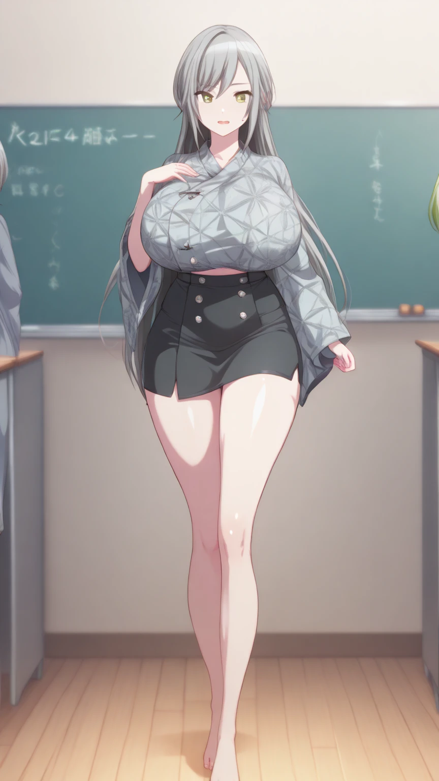 score_9, score_8_up, source_anime, 1girl,white hair, young, long hair, green glasses, perfect eyes, innocent, blue eyes,full body ,ahoge, solo, colored tips, white hair, high-waist skirt, long skirt, black skirt, green cardigan, long sleeves, standing, indoors, (bound with an excessive amount of ropes), (bound wirsts), (arms behind back), (tapegag, tape gag), dramatic,  (looking at viewer), (detailed pupils:1.3),ahoge,pencil skirt, classroom ,big ?????? 