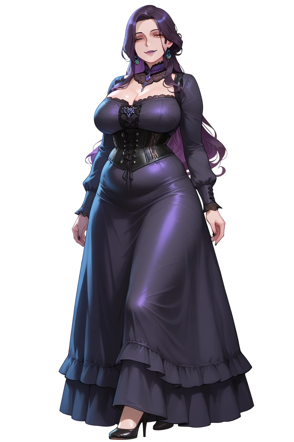 Charlotte Reis, Tensei Kizoku Kantei Skill de Nariagaru, large breasts, thick thighs, curvy hips, masterpiece, best quality, highres, 1girl, witch hat cape blue skirt black thighhighs boots detached sleeves wide sleeves holding wand, leaning forward, smile