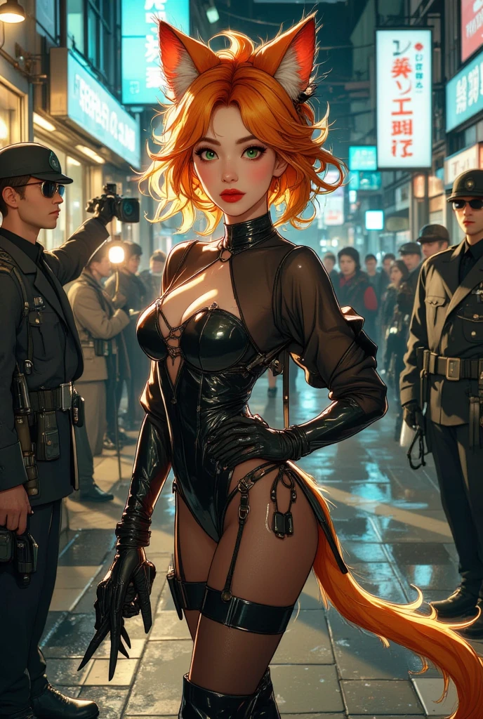 cute bunny girl,(((1girl))),((bunny girl with extremely cute and beautiful orange hair)),(((bunny girl,anthro furry cute,bunny-girl,bunny ears,bunny ears on head,big bunny ears))),


(large breasts:1.4),saggy breasts,(((red orange hair:1.35,colored inner hair,ear breathing,large hair))),((heterochromia:1.5,eye1 red,eye2 orange,perfect eyes,upturned eyes:1.3,beautiful detailed eyes,finely detailed beautiful eyes:1,big highlight on eyes:1.2,slanted eyes)),((fat)),(((lustrous skin:1.5,bright skin: 1.5,skin tanned,shiny skin,very shiny skin,shiny body,plastic glitter skin,exaggerated shiny skin,illuminated skin,wet legs))),(spider lower abdomen,narrow waist,wide hip,athletic body,inflated legs,delicate detailed fingers,detailed body,detailed arms,human hands,(detailed face)),

cute,slutty,seductive,erotic,(((nsfw))),

(((wearing dark red formal blazer,short skirt,))),(((huge cleavage))),((wet clothes,detailed outfit,detailed clothes)),

(dynamic pose:1.0),solo focus,embarrassed,(centered,scale to fit dimensions,Rule of thirds),

((((cyberpunk city by the ocean,neon signs,puddles)))),stormy sky,threatening sky,dark clouds,((synthwave background theme,detailed background : 1.25)),((((night,nice lighting decorations,detailed architecture)))),

(best quality,high resolution,sharp focus,ultra detailed,extremely detailed,extremely high quality artwork,(realistic,photorealistic:1.37),8k_wallpaper,(extremely detailed CG 8k),(very fine 8K CG),((hyper super ultra detailed perfect piece)),flawless,(((masterpiece))),illustration,vibrant colors,(intricate),High contrast,Selective lighting,Double exposure,HDR (High Dynamic Range),Post-processing,Background blur,colors,(intricate),High contrast,Selective lighting,Double exposure,HDR (High Dynamic Range),Post-processing,Background blur,