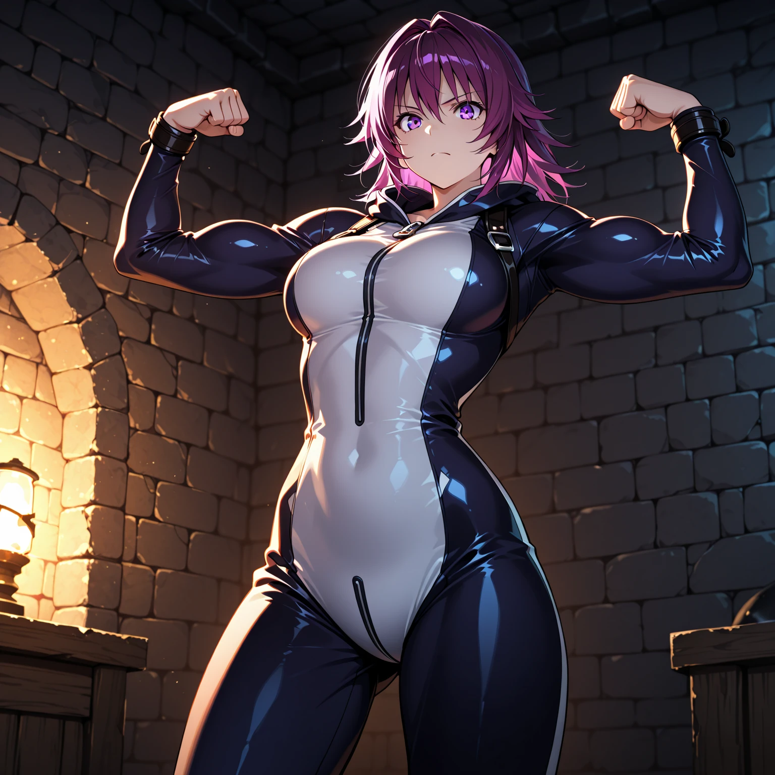 {1girl in},{{{{{masutepiece++, Best Quality++, Ultra-detailed+, 超A high resolution,(Photorealistic:1.4)Cowboy Shot,Mash Kyrielight, (Fate)Raw photo,(Mash Kyrielight)+,(Mash Kyrielight)+,(Mash Kyrielight, (Fate),Pink hair,Short hair,Purple eyes,Hair over one eye , (Doll Suit:1.3)very aesthetic, Best Quality, absurderes, 1girl in, Brainwashed,}}}} ((purple glowing eyes 1.3)), (huge-breasted:1.2)The shape of is clearly visible、(The shape of the pubic area is clearly visible))deadpan, laboratory, Darkness Room, (Neon light:1.2), (Night:1.5), stand up and salute