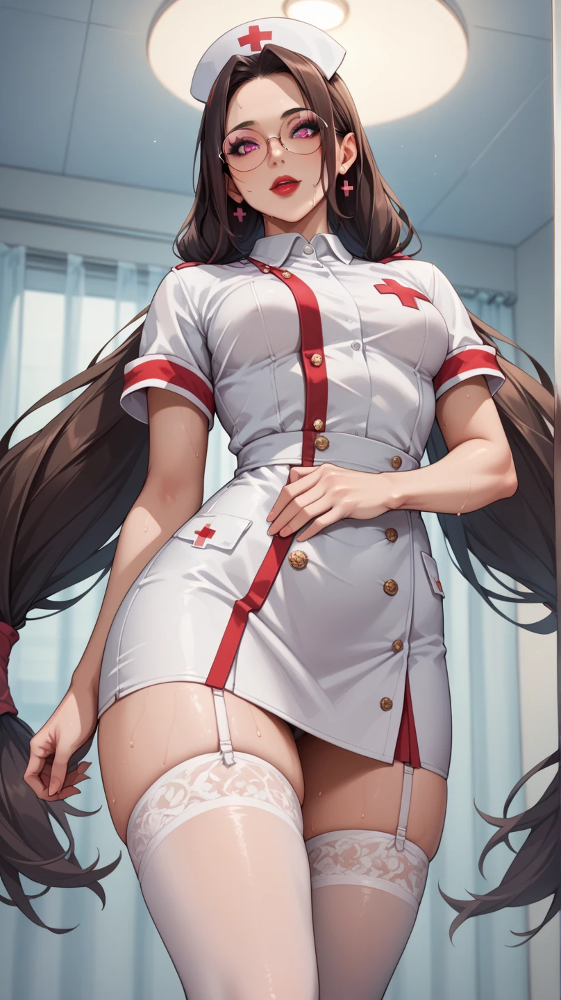 1girl,solo,medium breasts,<lora:GoodHands-beta2:1.1>,outdoors,(spread legs:1.1),<lora:0295 bdsm Nurse_v1:0.9>,ruanyi0295,bdsm,red cross,white thighhighs,bra,nurse cap,garter belt,garter straps,nurse,(cowboy shot:1.3),thong,thigh strap,on ground,(female masturbation:1.4),(from below:1.4),cityscape,road,, best quality,masterpiece,highres,official art,extremely detailed cg unity 8k wallpaper