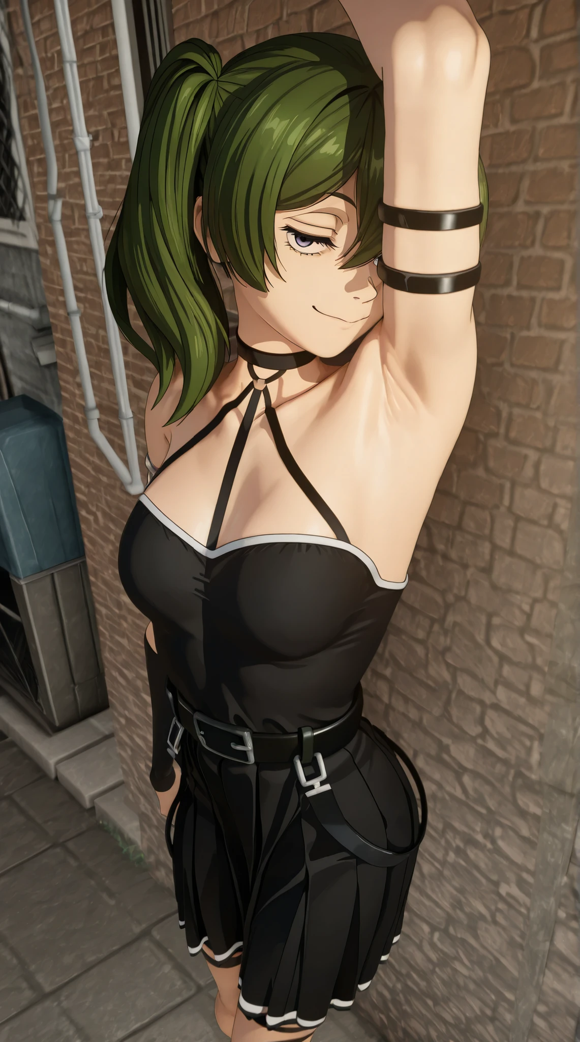 (highest quality, masterpiece),sexy, erotic, 1 girl, 18-year-old, despise, Pride, long green hair, sleepy eyes, looking at the viewer, medieval tabernacle, (close), ((dark room)), Sweat, the candle is lit, ((cleavage)), Mr.々Inside a torture chamber with various tools、
BDSM、(((black latex corset dress:1.4)))、(((The corset is decorated with beautiful embroidery.)))、(((corset dress with shoulder straps)))、(((black latex tight miniskirt:1.4)))、first round、(((Black Thigh Boots)))、high heel boots、(((Black latex bra)))、(((Black latex panties)))、first round、Black Thigh Boots、high heel boots、1 girl、Expressionless
