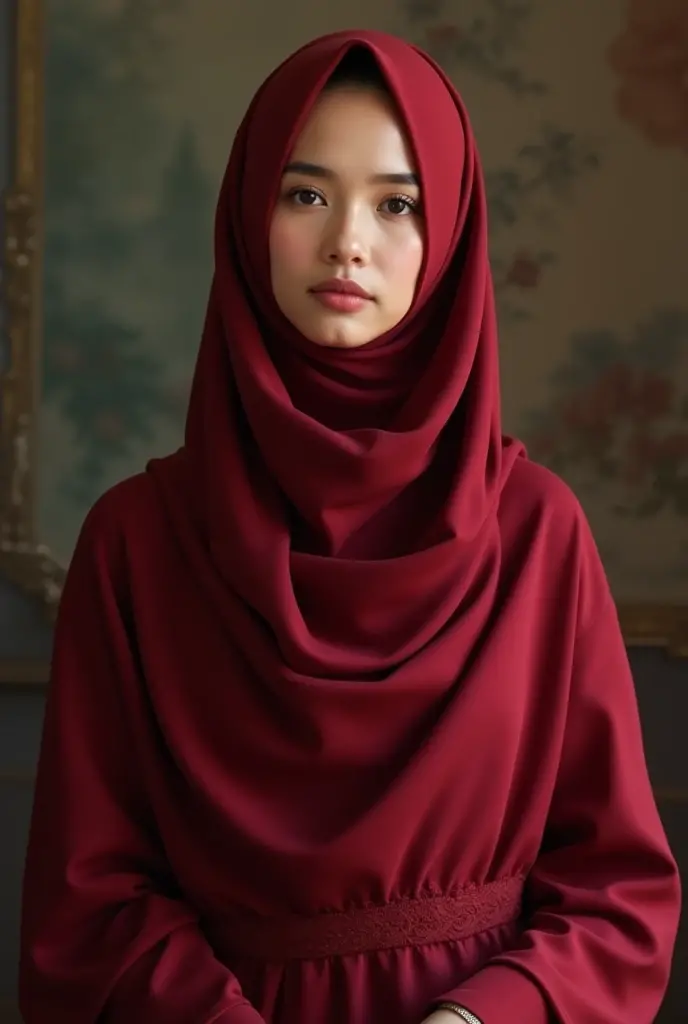 woman, red dress, hijab