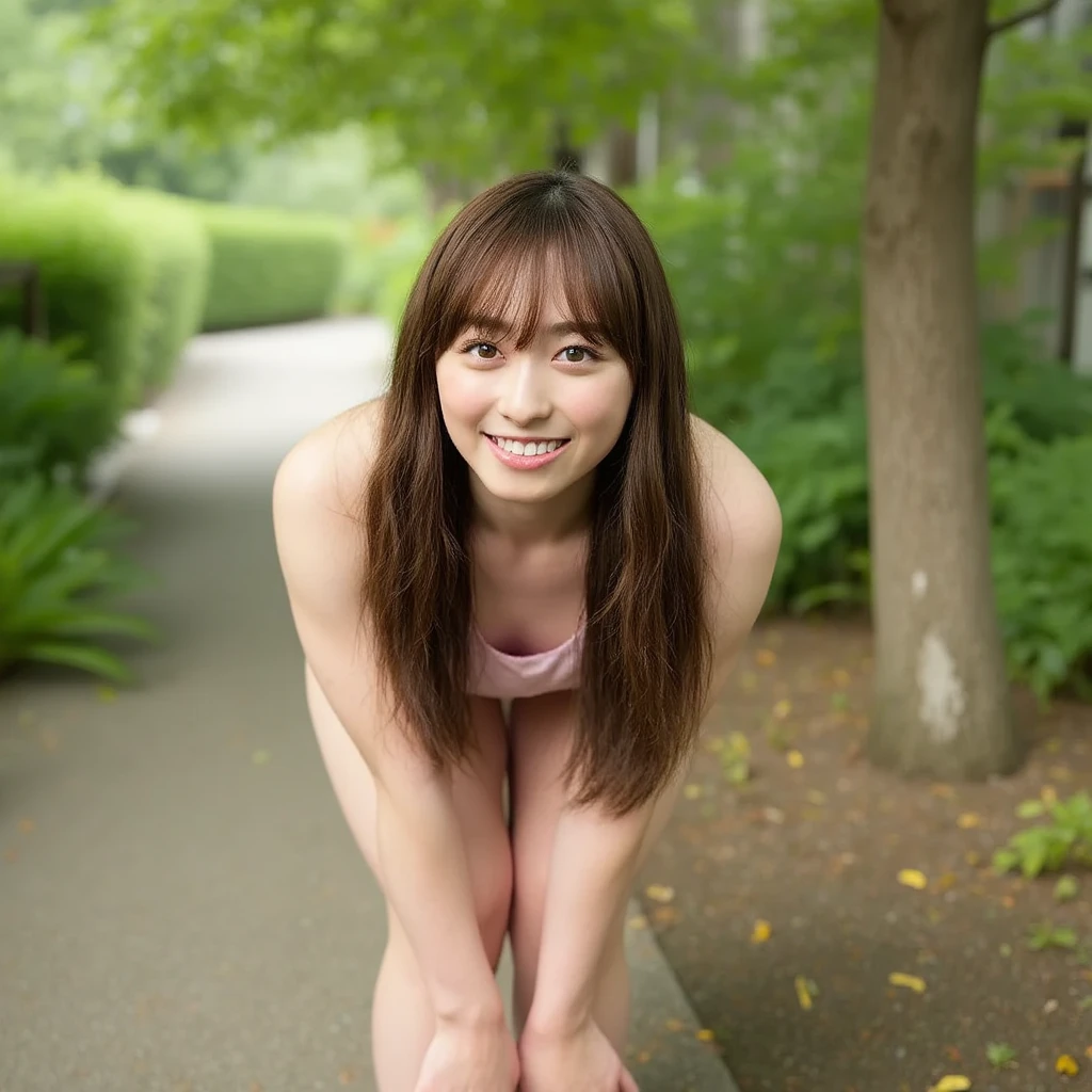 (Top quality, masterpiece, realistic, photorealistic: 1.2), very delicate and beautiful, amazing, detailed, official art, highly detailed CG Unity 8K wallpaper, incredible abs, large file size, Very detailed, high resolution, very detailed, detailed beautiful girl, movie lighting, (portrait), looking at camera, one person, one girl, (standing), E cup breasts, detailed face, detailed eyes, Fair skin, symmetrical eyes, smiling, fine skin, black hair, front view (from full body shot), (beautiful nude), thighs: 1.4), ((nude:1.3)), (dark pubic hair:1.3), red high heels, outdoors, cityscape, daytime, sunny , spring, (Seductive pose:1.2),Spread legs, squatting