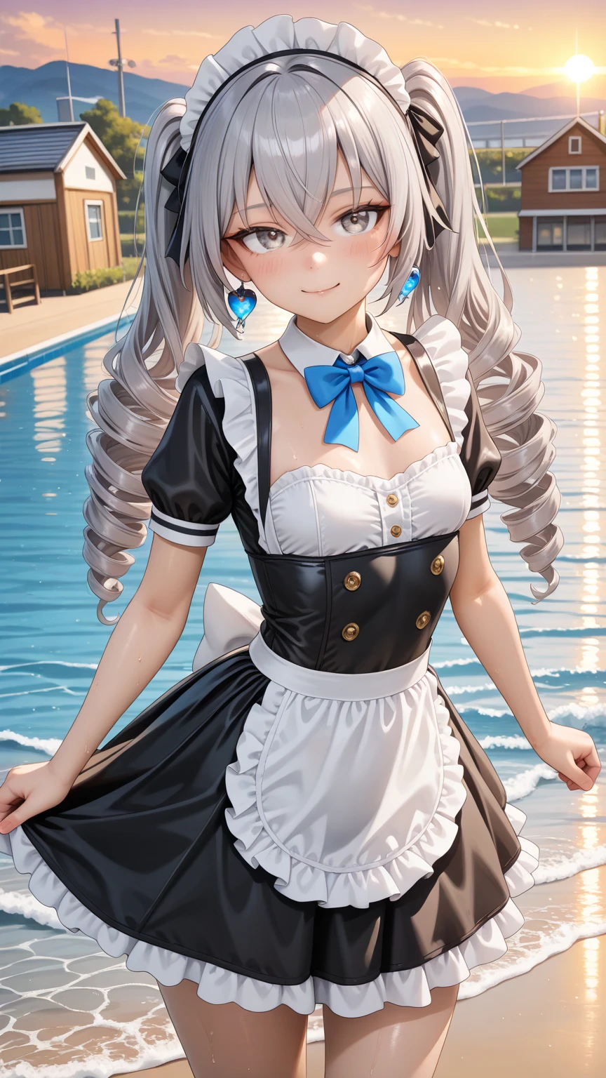 ink，watercompurity，beautiful女の赤ちゃんの白い髪Qバージョン，cute、cute，2 head body，Maid clothes，Pure，beautiful，barefoot，（fox tail：1.4），tintin lily，I can&#39;t believe it&#39;s out of this world，small building，moon，There are small broken flowers on the head，fox ears，，super fine，Hair is carefully described，The eyes are also carefully drawn.，best quality，8K resolution，standing position、front、laugh、jump up、jump、reaction、Ukibukuro、pool、swimsuit、