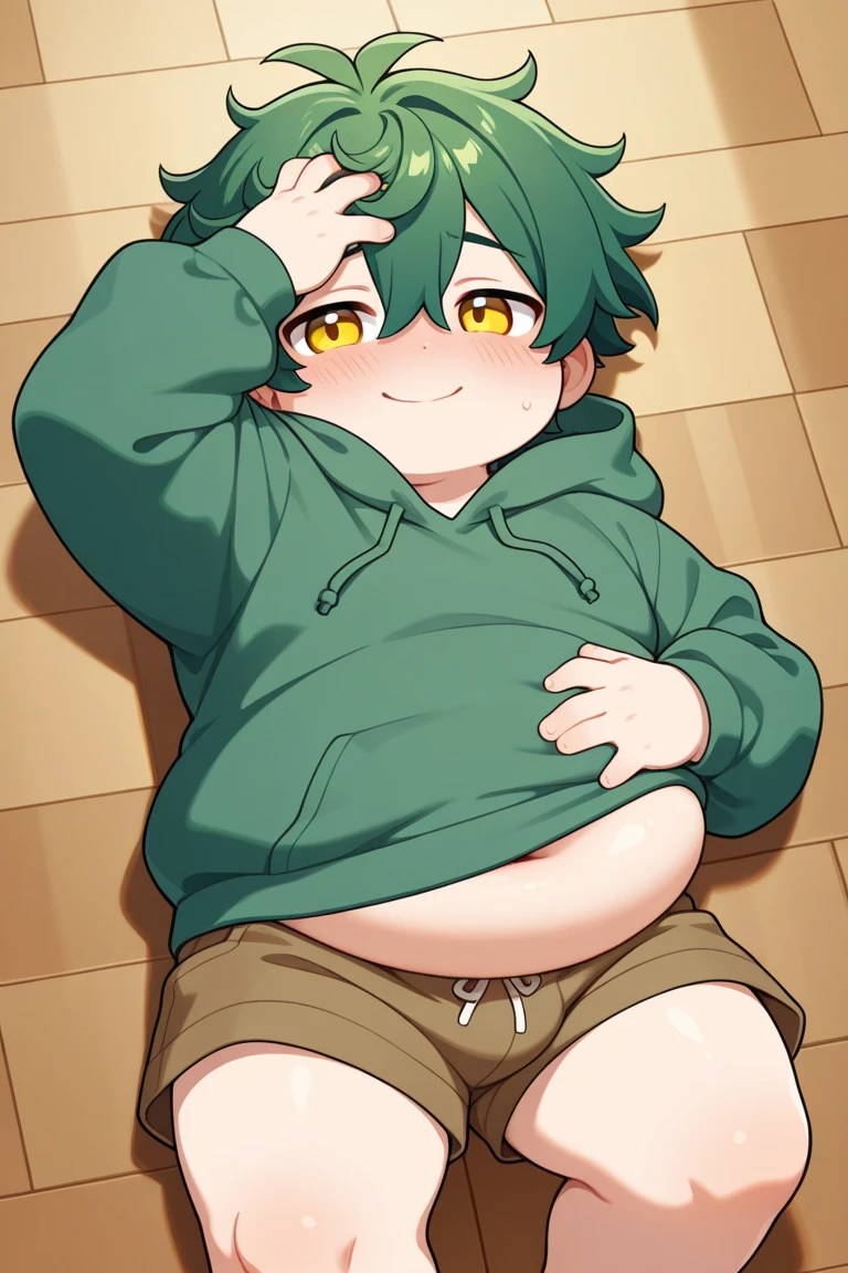(androgynous), (boyish), chubby, (very short hair), (pudgy face), (thick), overweight, beefy, (cute), (little brat), (naughty brat), (belly button), Chubby body, Sweaty body, (Smelly body), (moobs), (ikemen), (Obese man like female breasts), (naked), (sexly), (nipples), 