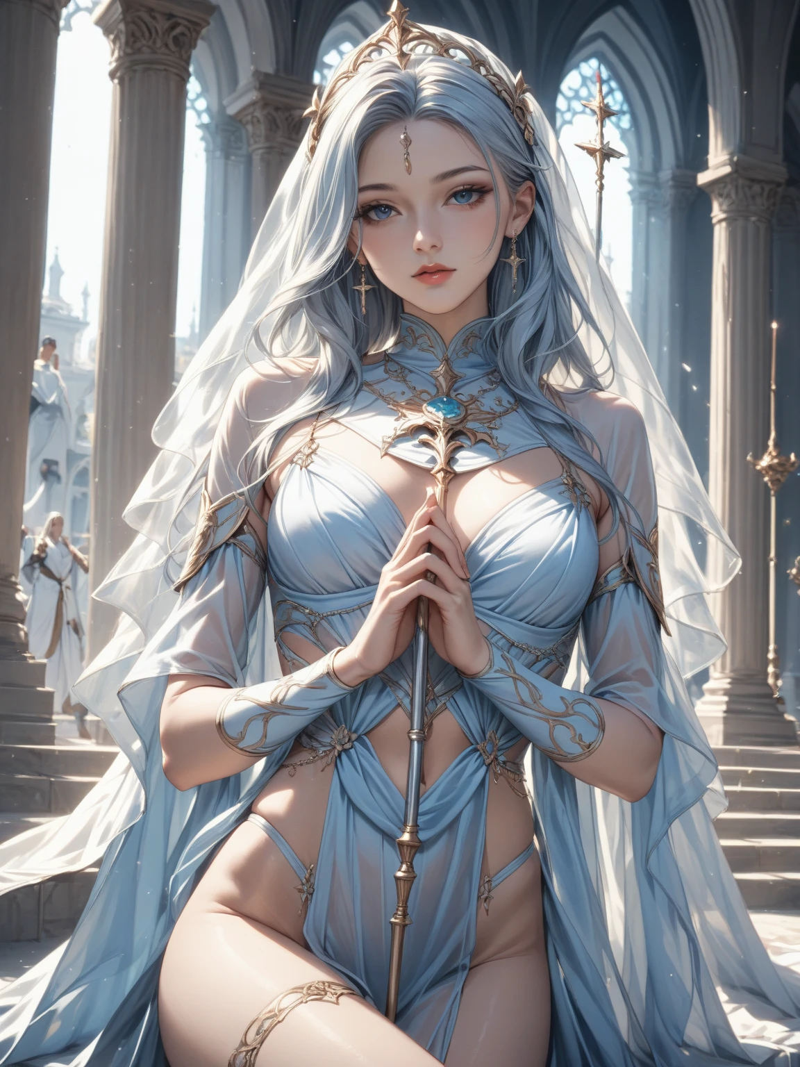 Ancient myth girl, fairy tales, detailed and fair white skin, professional light works, highly realistic, high resolution, 3d,cute ,tall, symmetrical face, slim waist, high pixel,no body part revealing, well dressed, matching eye colour with dress