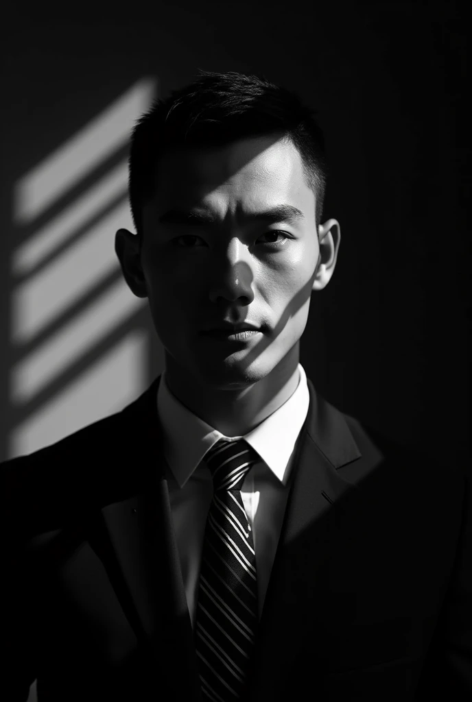 A dramatic black and white studio portrait of the same person in the ...
