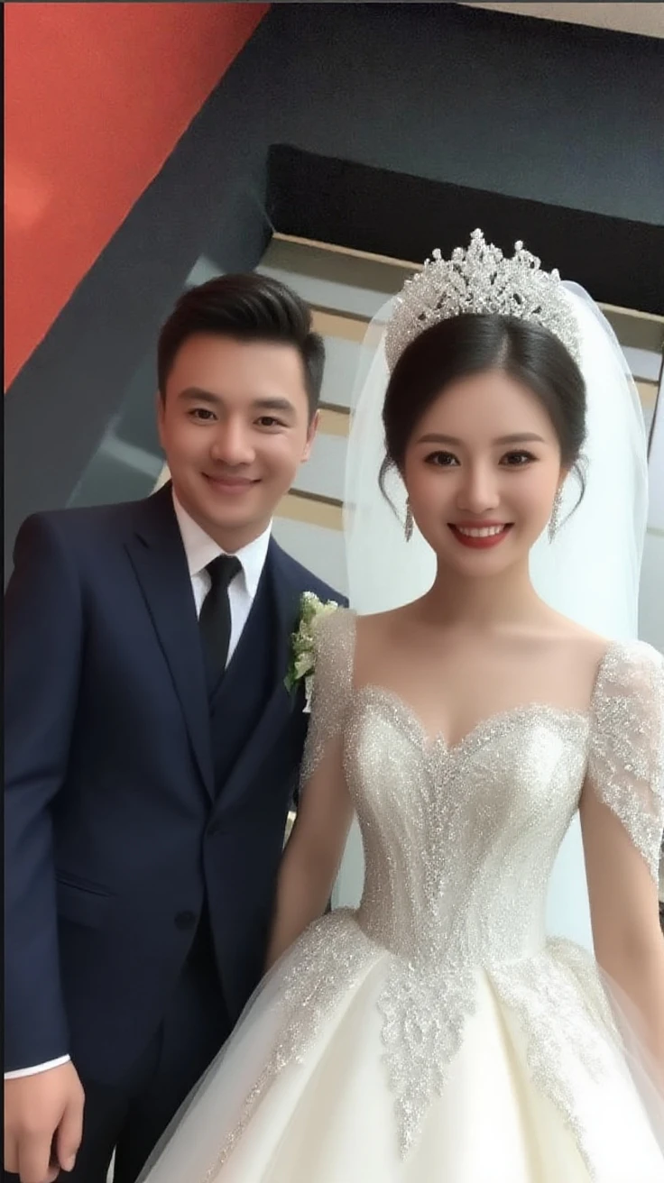 (4k,best qualtiy,tmasterpiece),(realisticlying,realisticlying),Wedding photos of men and women,fundo vermelho,wedding photo, cute couple, couples portrait, Happy couple, closeup cleavage, couples portrait, portrait of two people, Bride and groom, couple pose, couple, professional studio photograph
