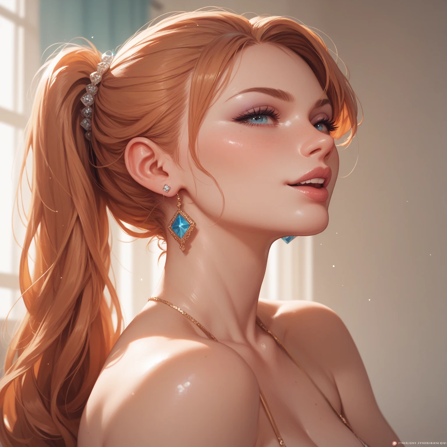 (8K, RAW photos, best quality, masterpiece:1.2), (Practical, photo-Practical:1.4), (extremely detailed CG unity 8K wallpaper), whole body (rogue:1.1) Women wearing gold jewelry (Leather Armor:1.3), Stitching the worn-out armor, (Extremely detailed:1.5), Gold and (White:1.5), concept art portrait of greg rutkowski, Artistic Germ, Super Fine、Intricate Gothic Art Trending on Artstation, Amazing, Intricate details, (Small blue highlights:1), (Red hair, curls, High Ponytail: 1.4)